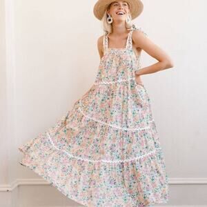 NWT Sunshine Tienda Flor Coconut 100% cotton maxi dress Small Beige Floral Boho